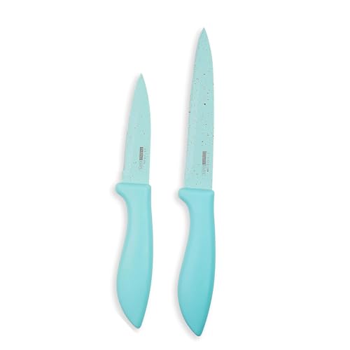 SKYTONE Kitchen Knife Set Stainless Steel 2 Pieces Professional Chef Knife with Santoku Paring Knife Vegetable Cutting & Chopping Sharp Blade, Ergonomic Handy Handle for Kitchen (Green) - Image 1