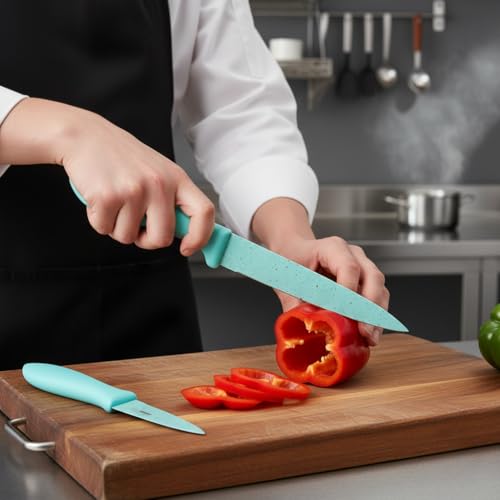 SKYTONE Kitchen Knife Set Stainless Steel 2 Pieces Professional Chef Knife with Santoku Paring Knife Vegetable Cutting & Chopping Sharp Blade, Ergonomic Handy Handle for Kitchen (Green) - Image 2