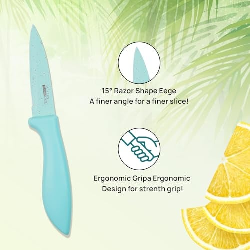 SKYTONE Kitchen Knife Set Stainless Steel 2 Pieces Professional Chef Knife with Santoku Paring Knife Vegetable Cutting & Chopping Sharp Blade, Ergonomic Handy Handle for Kitchen (Green) - Image 5