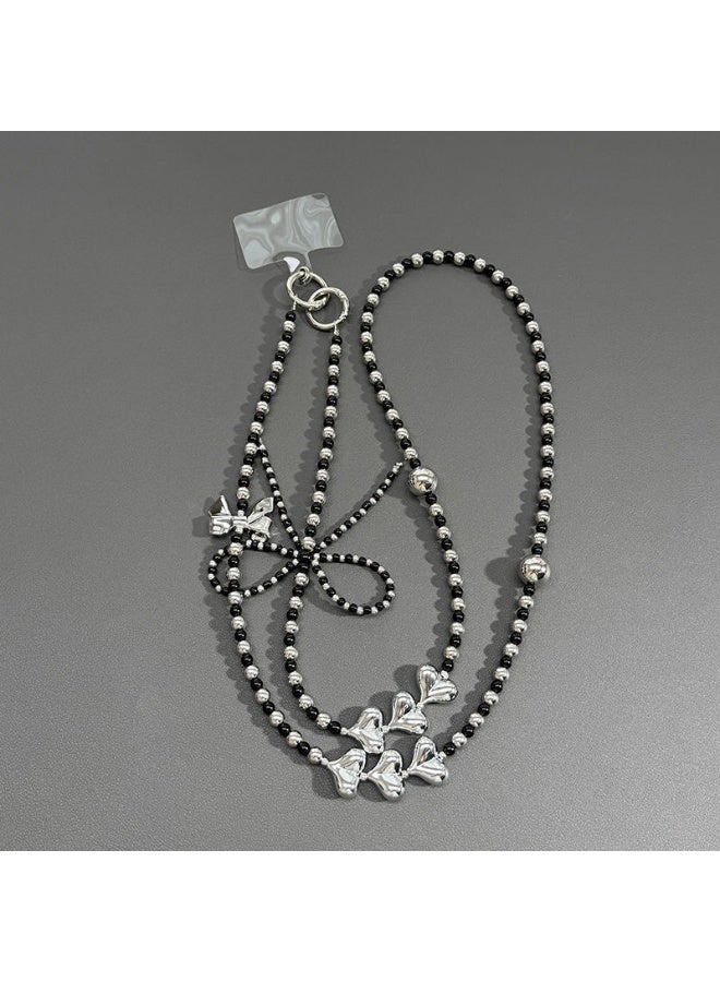 NIBEMINENT Phone Charm/ Chain Strap for Women Girls, Pearl Heart Bow Cell Phone Case Lanyard Wrist Strap - Image 1