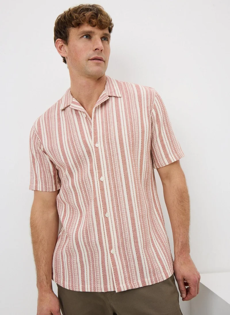 ماتلان Burgundy Stripe Cheesecloth Short Sleeve Shirt