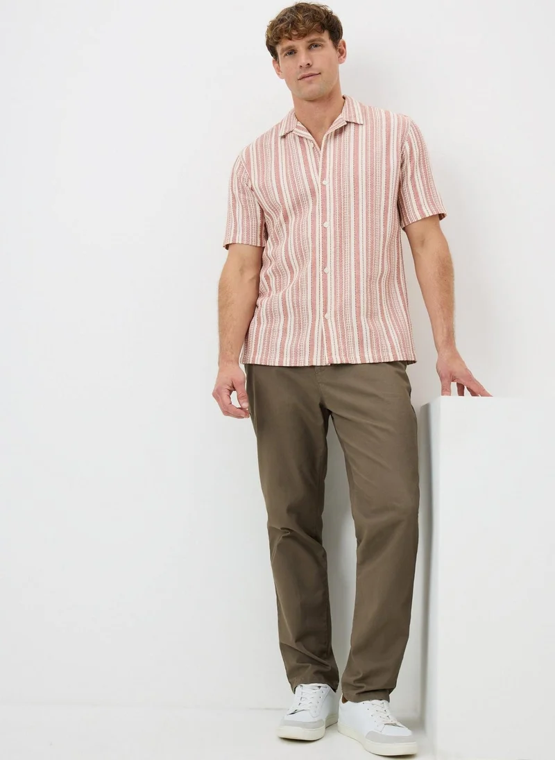 ماتلان Burgundy Stripe Cheesecloth Short Sleeve Shirt