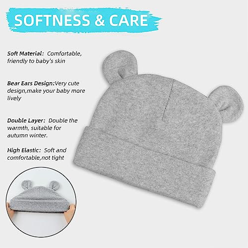 PESAAT Newborn Hospital Hat 0-12Months Preemie Boys Girls Beanie Solid Infant Baby Hats Autumn Winter (US, Age, Preemie, Double Layer/3Pack-B) - Image 2