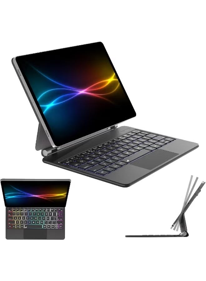 ZOOMEE Keyboard Case for Samsung Galaxy Tab S11 S9 S8 S7 11" S10 Lite/S9 FE/S10 FE 10.9" Magnetic Floating Stand, Trackpad, 7 Color Backlight, UK QWERTY (X400/X520/X510/X730/X710/X700/T870 Series) - Image 1