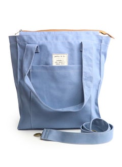 Perky Women's Canvas Tote Bag with Zipper Multi Pockets, Tote Purse, Fashion Crossbody Tote, Shoulder Bag, Handbag, Everyday Bag - Denim Blue 