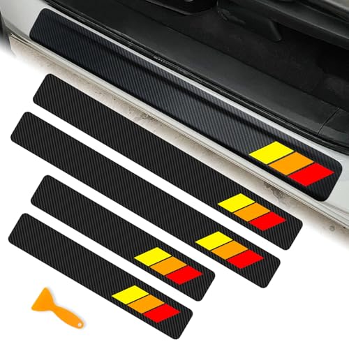 MOCHENT Tricolor Door Sill Protectors for Toyota Tacoma TRD 4Runner Tundra Rav4 Highlander Accessories, Carbon Fiber Front/Rear Door Sill Plate Guard, Retro Stripe Door Entry Guard Stickers(4 Pcs) - Image 1