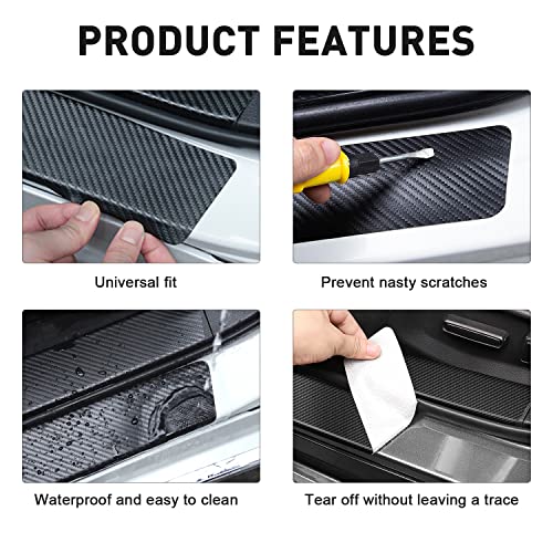 MOCHENT Tricolor Door Sill Protectors for Toyota Tacoma TRD 4Runner Tundra Rav4 Highlander Accessories, Carbon Fiber Front/Rear Door Sill Plate Guard, Retro Stripe Door Entry Guard Stickers(4 Pcs) - Image 3