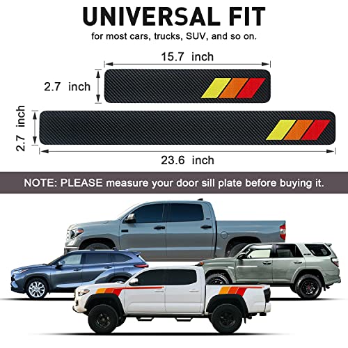 MOCHENT Tricolor Door Sill Protectors for Toyota Tacoma TRD 4Runner Tundra Rav4 Highlander Accessories, Carbon Fiber Front/Rear Door Sill Plate Guard, Retro Stripe Door Entry Guard Stickers(4 Pcs) - Image 2