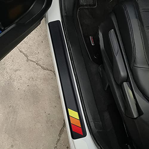 MOCHENT Tricolor Door Sill Protectors for Toyota Tacoma TRD 4Runner Tundra Rav4 Highlander Accessories, Carbon Fiber Front/Rear Door Sill Plate Guard, Retro Stripe Door Entry Guard Stickers(4 Pcs) - Image 5