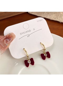 Autumn Winter Camellia Stud Earrings Bridal Luxury Velvet Red High-end Jewelry . RY3 C- type red flocking bow
