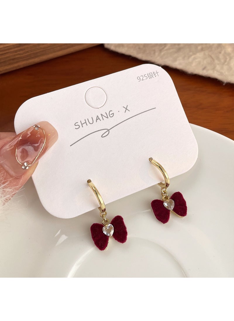 Generic - Autumn Winter Camellia Stud Earrings Bridal Luxury Velvet Red High-end Jewelry . RY3 C- type red flocking bow - Image 1