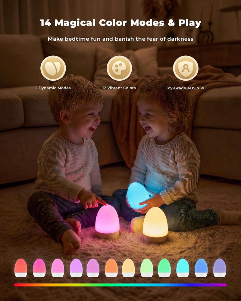 Tobeape Rechargeable Touch Table Lamp Night Light, Portable Sensor Control Bedside Lamp for Bedroom with 3 Color Temps, Stepless Dimming & 12 RGB Color, Egg Night Lamp for Kids Baby Nursery (White) - Image 4