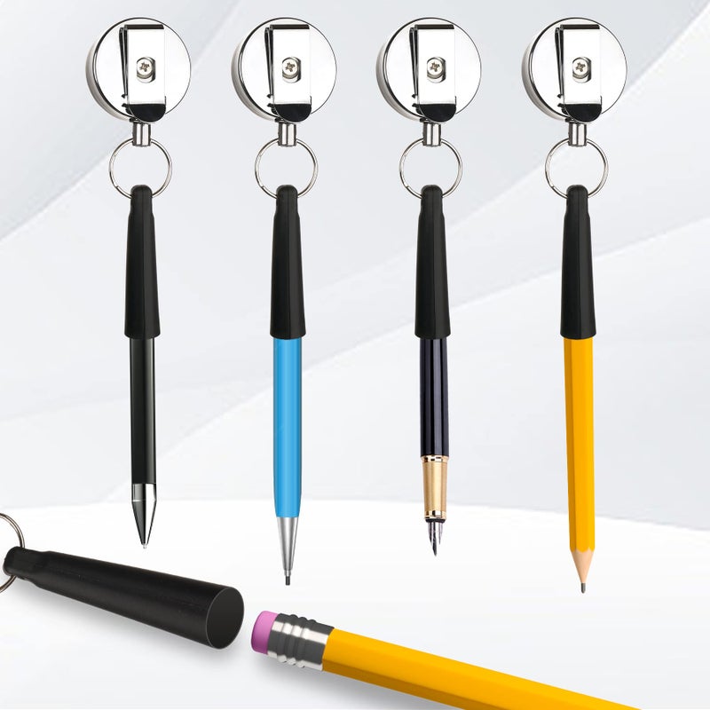 pasezenn 4 Pieces Heavy Duty Retractable Pull Pen Pencil Holder,Ideal Grip for Markers and Carpenter Pencils,Elastic Silicone Pencil Holder for Carpenters, Nurses, Waitresses, Construction Workers - Image 2