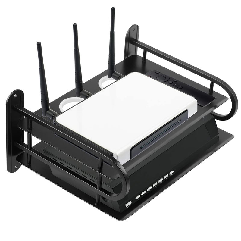 Fubeasi Z-Color Black Metal Double Wireless Wifi Router Storage Box / Tv Set Box Shelf Wall Hanging Plug Board Bracket Cable Storage Organizer (Small) - Image 2