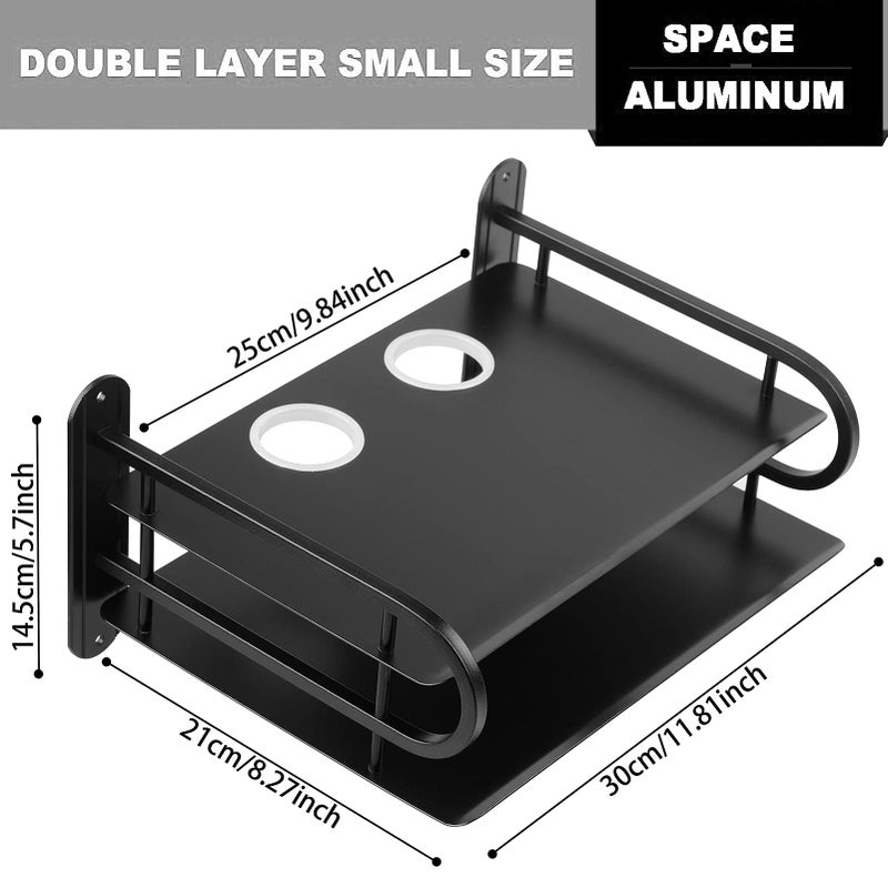 Fubeasi Z-Color Black Metal Double Wireless Wifi Router Storage Box / Tv Set Box Shelf Wall Hanging Plug Board Bracket Cable Storage Organizer (Small) - Image 4