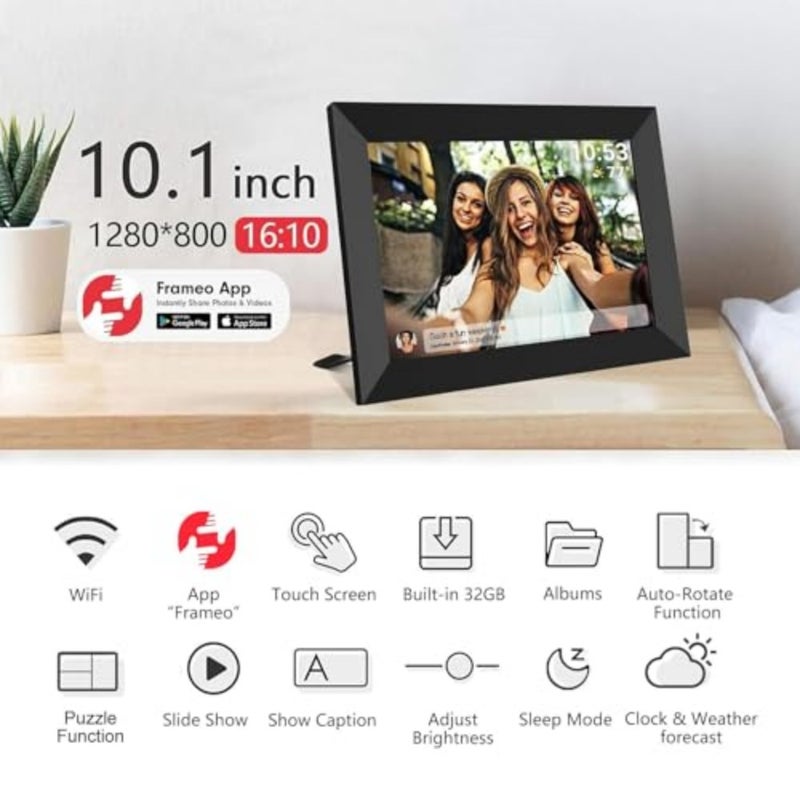 إطار صور رقمي 32 جيجابايت FRAMEO 10.1 ذكي WiFi، شاشة لمس 1280x800 IPS مع تدوير تلقائي، تخزين مدمج 32 جيجابايت، مشاركة الصور ومقاطع الفيديو على الفور عبر تطبيق Frameo - Image 4