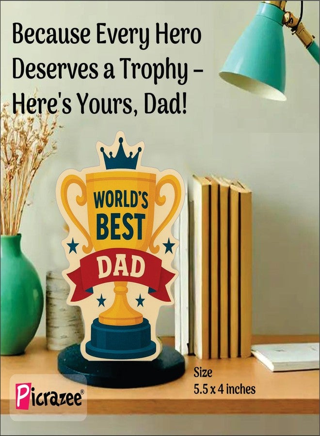 PICRAZEE Father’s Day Gift Combo Set - World’s Best Dad Trophy, Belt, Metal Keyring, Fridge Magnet & Greeting Card - Best Gift for Dad Papa Father Birthday Father’s Day (Trophy with Belt) - Image 2
