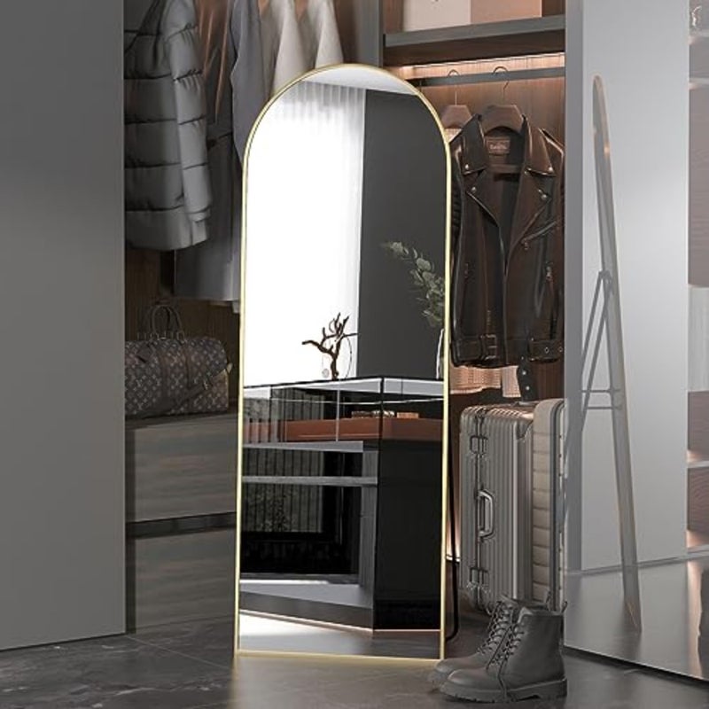 Full Length Mirror, 162 53cm Arch Mirror Floor Mirror with Stand, Gold Arched Full Body Standing or Leaning Mirror for Bedroom, Living Room - Image 1
