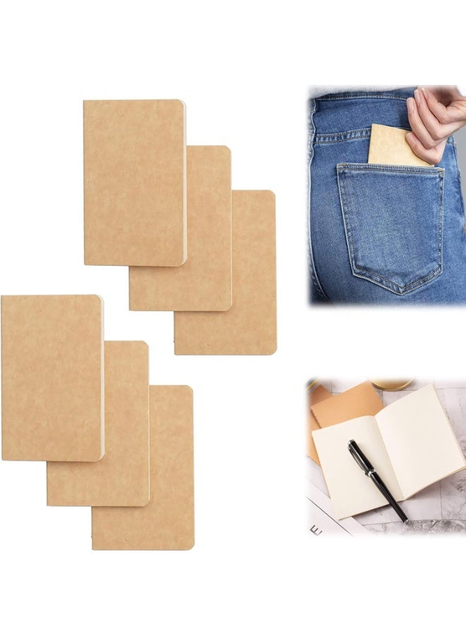 دفتر جيب، 6 عبوات دفاتر صغيرة ذات غلاف ناعم 3.5" × 5.5" دفتر كرافت بني صغير مذكرة للرجال والنساء والأطفال والمسافرين والكتّاب، 30 ورقة، 60 صفحة مخططة، كتاب واجبات طلاب الجامعات (فارغ) - Image 1