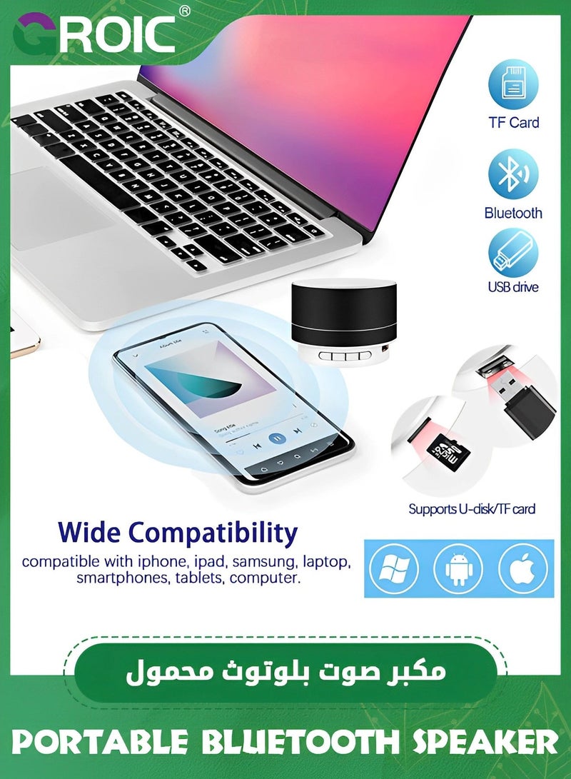 جرويك مكبر صوت محمول بتقنية البلوتوث، لاسلكي البلوتوث مع أضواء LED، بصوت عالي الدقة يدعم بطاقة TF، AUX، صغير للاستخدام الداخلي/الخارجي، المنزل، الشواء، الشاطئ والسفر (أسود) - Image 3