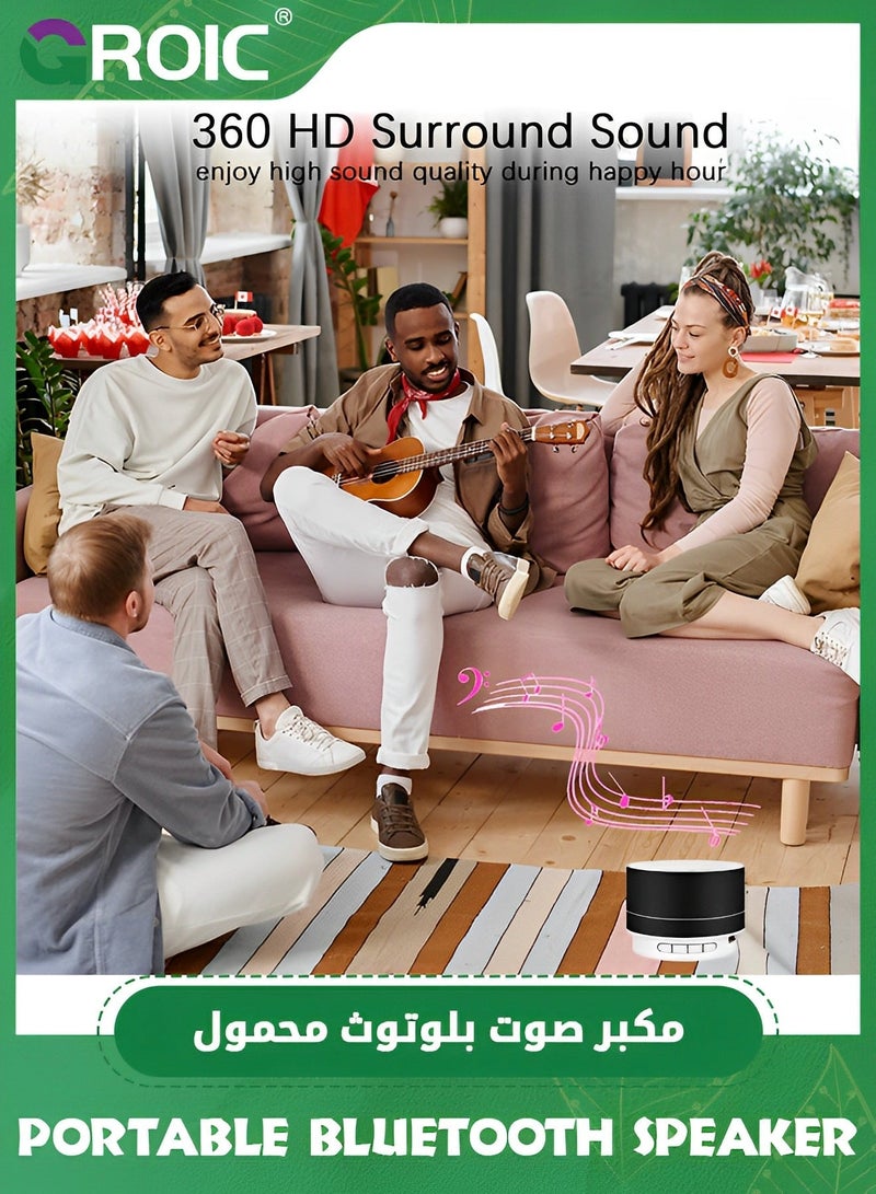 جرويك مكبر صوت محمول بتقنية البلوتوث، لاسلكي البلوتوث مع أضواء LED، بصوت عالي الدقة يدعم بطاقة TF، AUX، صغير للاستخدام الداخلي/الخارجي، المنزل، الشواء، الشاطئ والسفر (أسود) - Image 5