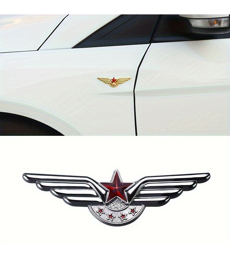 Golden Metal Five Star Angel Wing Badge For Car Trunk Fender Side Panel - Image 1