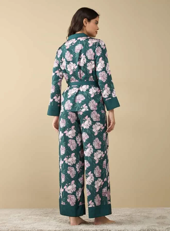 Splash FAV All-Over Floral Print Shirt with Tie-Up and Pyjama Set