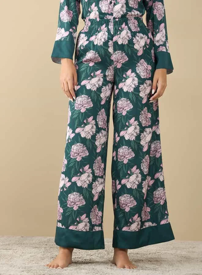 Splash FAV All-Over Floral Print Shirt with Tie-Up and Pyjama Set