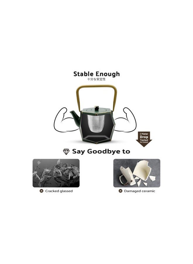 Toptier Cast Iron Teapot, Stovetop Safe Japanese Cast Iron Tea Kettle, Diamond Design Tea Pot with Removable Infuser for Loose Tea, 30 Ounce (900 ml), Dark Green - Image 3