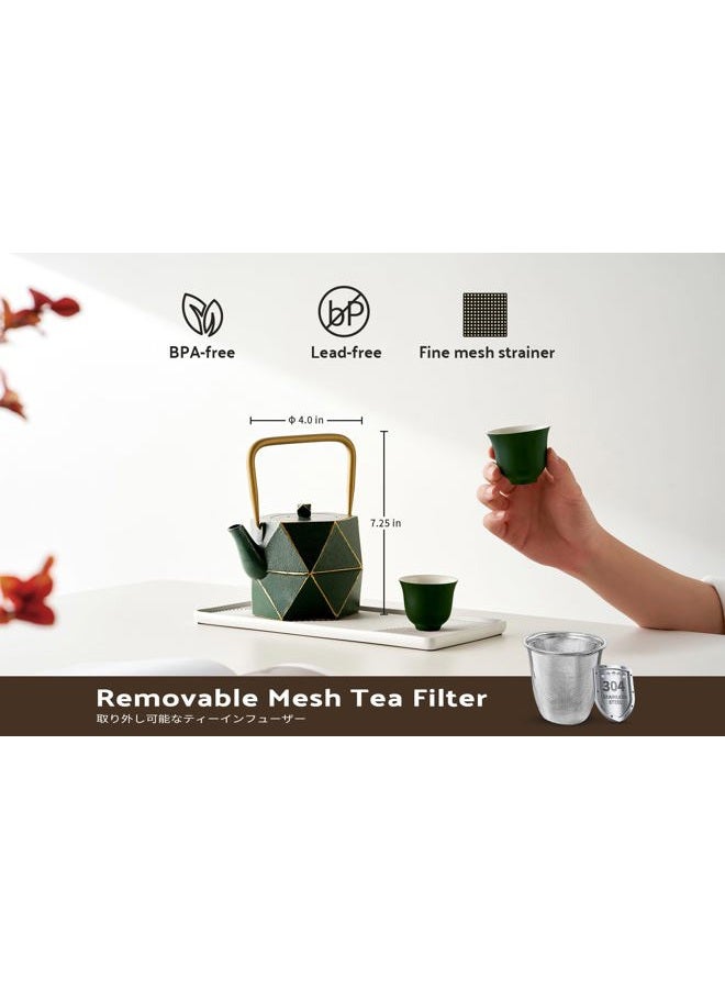 Toptier Cast Iron Teapot, Stovetop Safe Japanese Cast Iron Tea Kettle, Diamond Design Tea Pot with Removable Infuser for Loose Tea, 30 Ounce (900 ml), Dark Green - Image 4