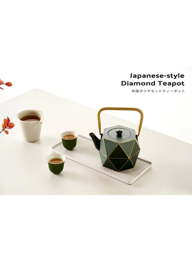 Toptier Cast Iron Teapot, Stovetop Safe Japanese Cast Iron Tea Kettle, Diamond Design Tea Pot with Removable Infuser for Loose Tea, 30 Ounce (900 ml), Dark Green - Image 2
