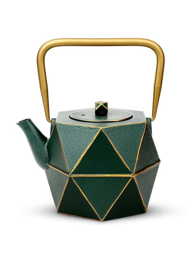 Toptier Cast Iron Teapot, Stovetop Safe Japanese Cast Iron Tea Kettle, Diamond Design Tea Pot with Removable Infuser for Loose Tea, 30 Ounce (900 ml), Dark Green - Image 1
