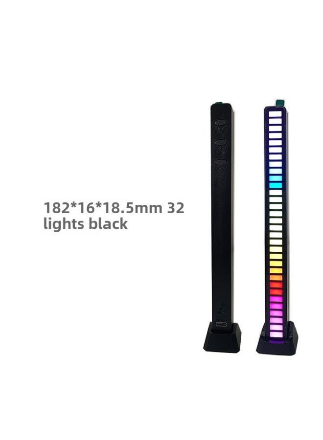APP Bluetooth Pickup Light Voice Control Creative RGB Induction Light Car Led Music USB Rhythm Desktop Atmosphere Light Bar-Color:32 Lamp Black-Dimensions:Built-in Lithium Battery Charging  - Image 1