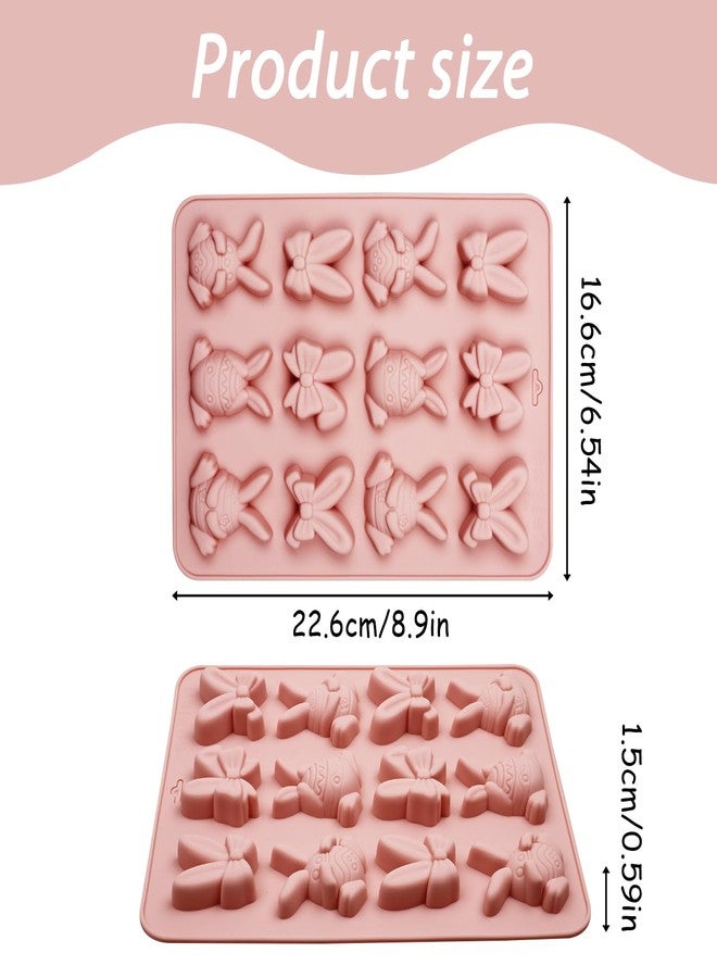 Fchil Easter Bunny and Bow Silicone Molds, 24-Cavity Chocolate Candy Making Tray, Holiday Theme Baking Molds for Jelly Pudding Ice Cube Cookie, 2-Pack - Image 2
