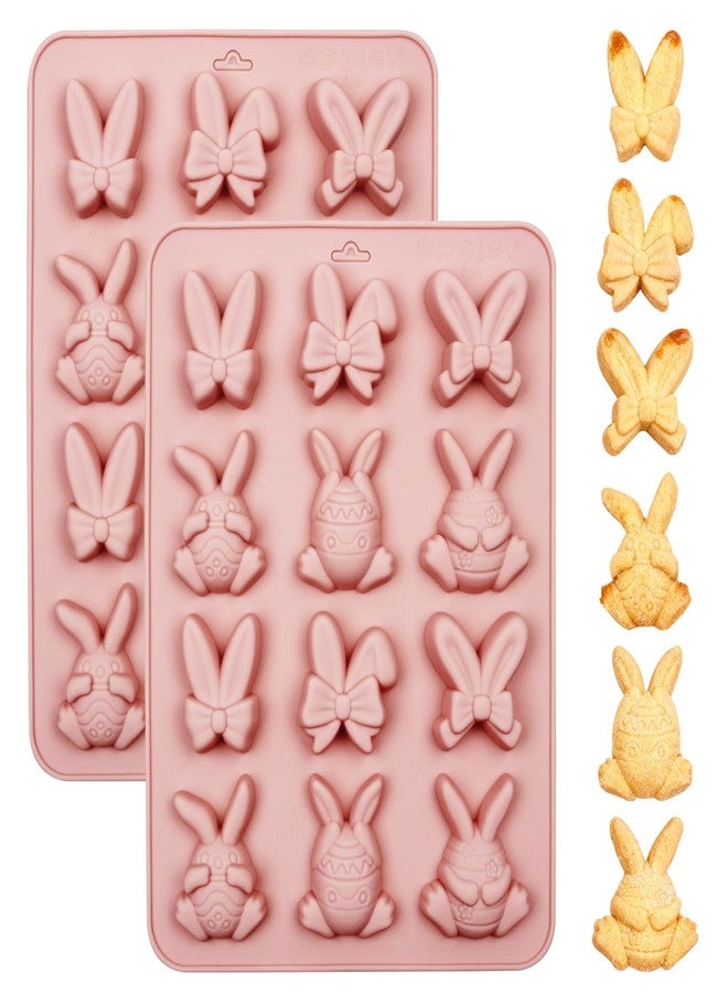 Fchil Easter Bunny and Bow Silicone Molds, 24-Cavity Chocolate Candy Making Tray, Holiday Theme Baking Molds for Jelly Pudding Ice Cube Cookie, 2-Pack - Image 1