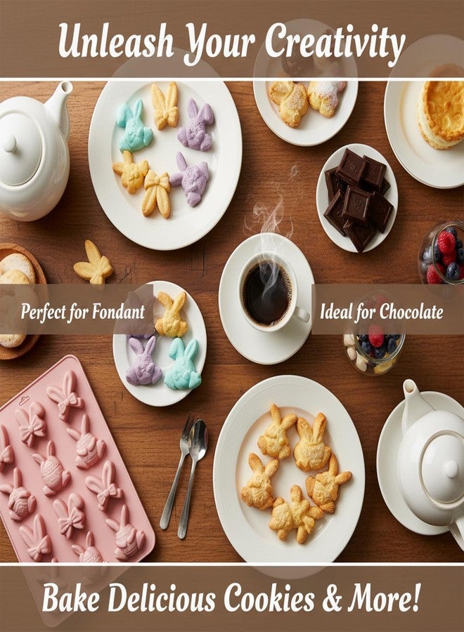 Fchil Easter Bunny and Bow Silicone Molds, 24-Cavity Chocolate Candy Making Tray, Holiday Theme Baking Molds for Jelly Pudding Ice Cube Cookie, 2-Pack - Image 5