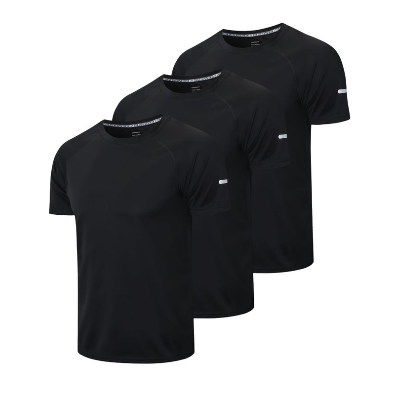 frueo Men's 3 Pack Sports Shirts Quick Dry Moisture Wicking Short Sleeve Mesh Active Training T-Shirts,520,3Black,XL