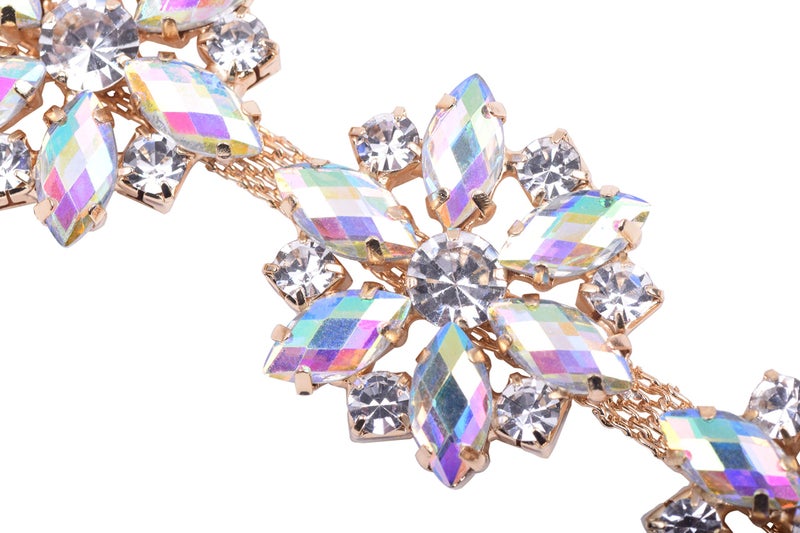 KAOYOO 1 Yard Flower Pattern Rhinestone Chain Trim, Inlaid with Blue AB Crystal Rhinestone and Golden Brass Base Prong Chain for Sewing Craft,Wedding Decoration - Image 2