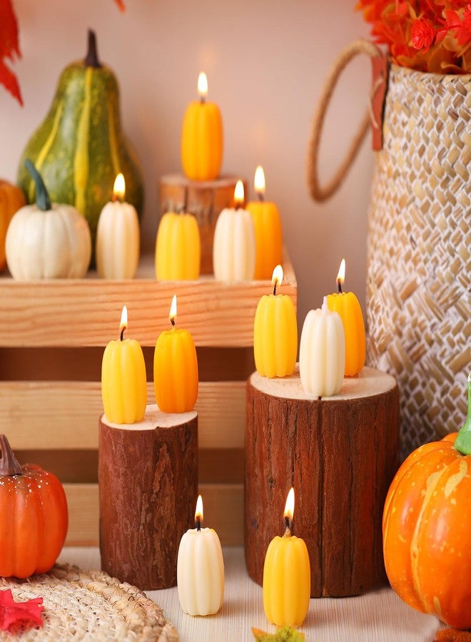 Conelist 12 Pcs Fall Pumpkin Shaped Candles Mini Pumpkin Votive Candles Thanksgiving Autumn Orange Yellow Handmade Soy Wax Scented Decoration for Gifts Home Bedroom Bathroom Party - Image 2