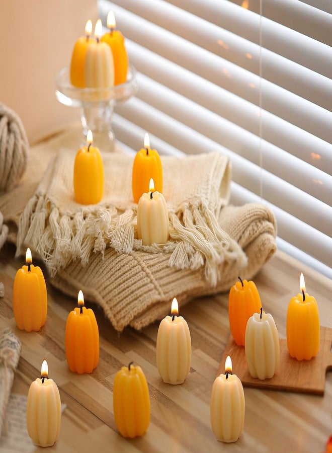 Conelist 12 Pcs Fall Pumpkin Shaped Candles Mini Pumpkin Votive Candles Thanksgiving Autumn Orange Yellow Handmade Soy Wax Scented Decoration for Gifts Home Bedroom Bathroom Party - Image 1