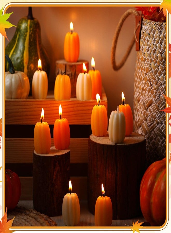Conelist 12 Pcs Fall Pumpkin Shaped Candles Mini Pumpkin Votive Candles Thanksgiving Autumn Orange Yellow Handmade Soy Wax Scented Decoration for Gifts Home Bedroom Bathroom Party - Image 5