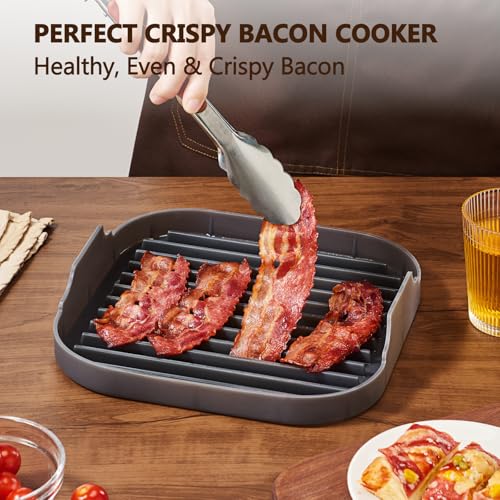 Jillmo Silicone Microwave Bacon Cooker, Large Microwave Bacon Tray, Grey - Image 3
