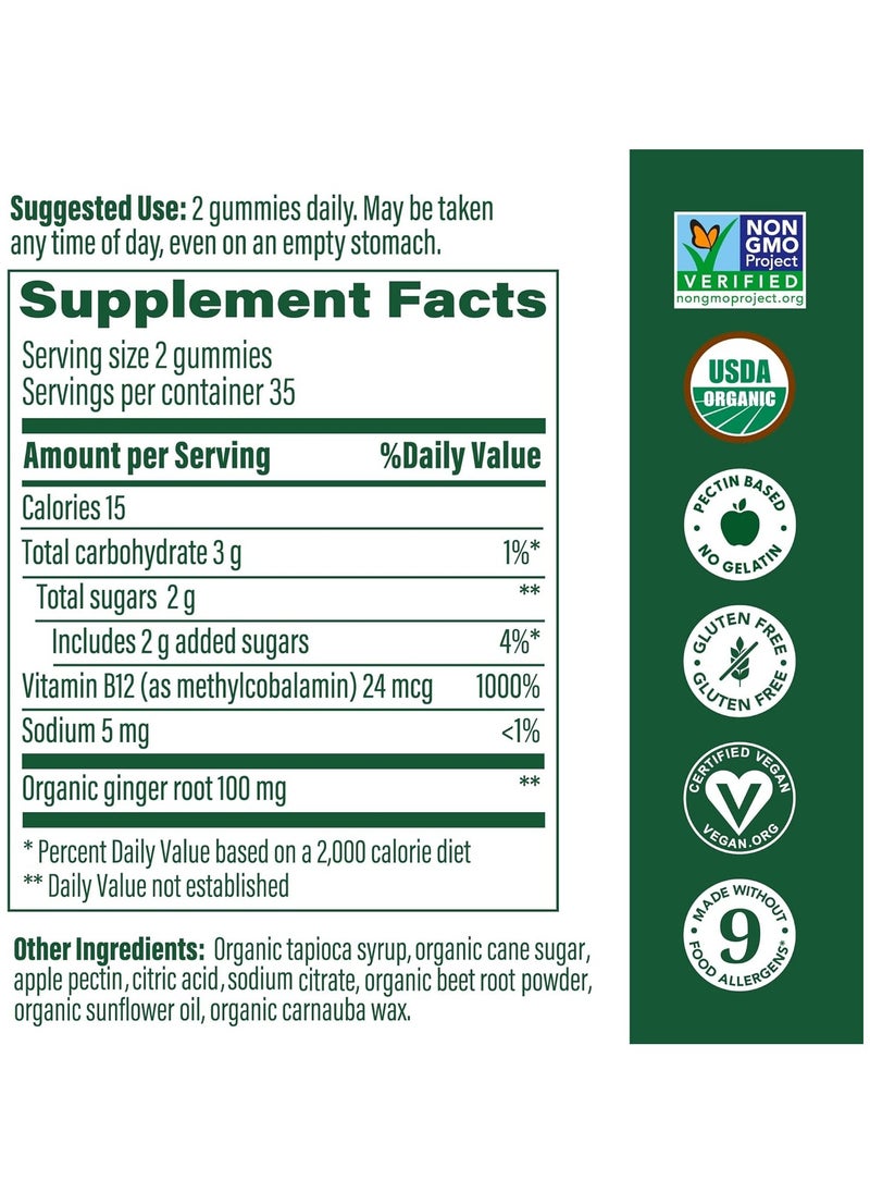 MegaFood - Megafood, Certified Organic B12 Energy Ginger Gummies, Support Cellular Energy Metabolism - 70 Gummies (35 Servings) - Image 1