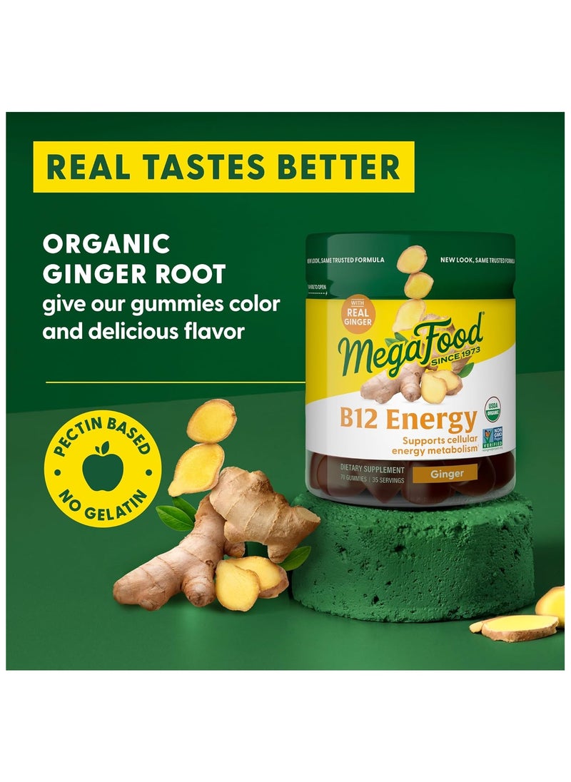 MegaFood - Megafood, Certified Organic B12 Energy Ginger Gummies, Support Cellular Energy Metabolism - 70 Gummies (35 Servings) - Image 1