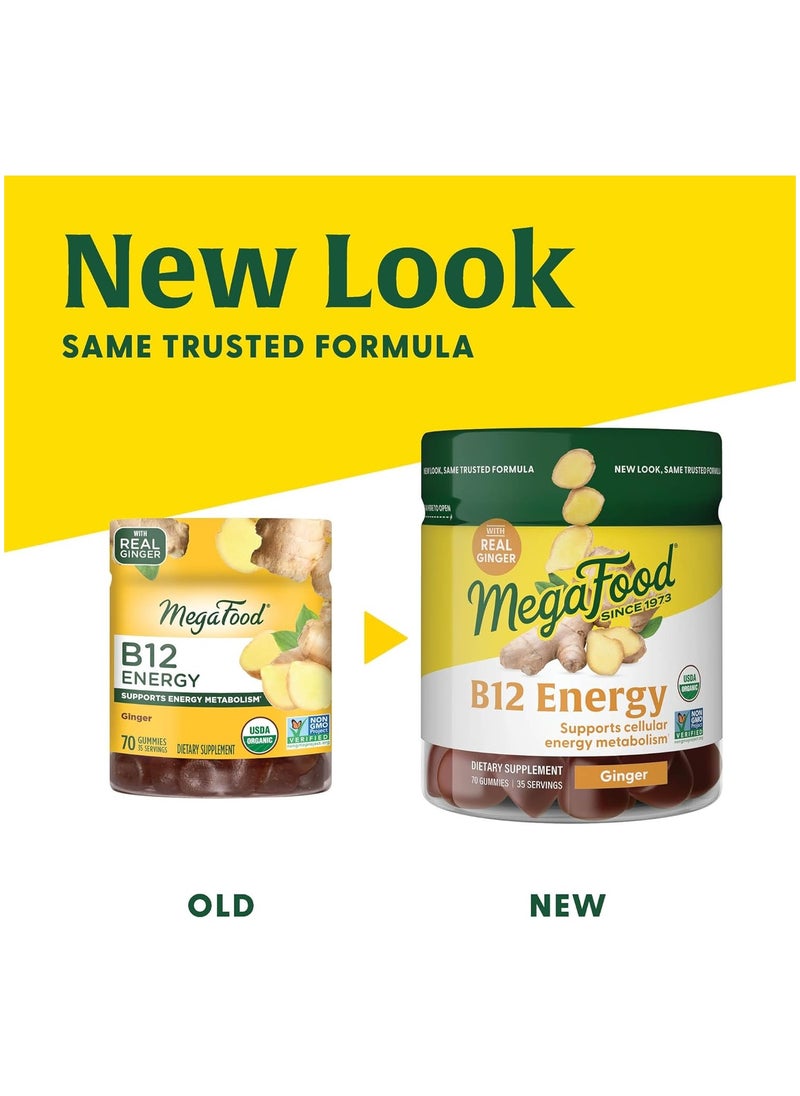 MegaFood - Megafood, Certified Organic B12 Energy Ginger Gummies, Support Cellular Energy Metabolism - 70 Gummies (35 Servings) - Image 1