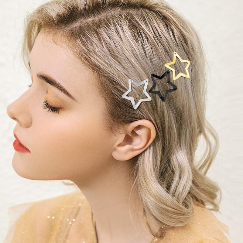 SAOROPEB Star Hair Clips 2000s Y2K Snap Hair Barrettes Non Slip Star Hair Accessories Black Gold Silver Metal Hair Clips for Girls Women -30 PCS 1.18" - Image 5