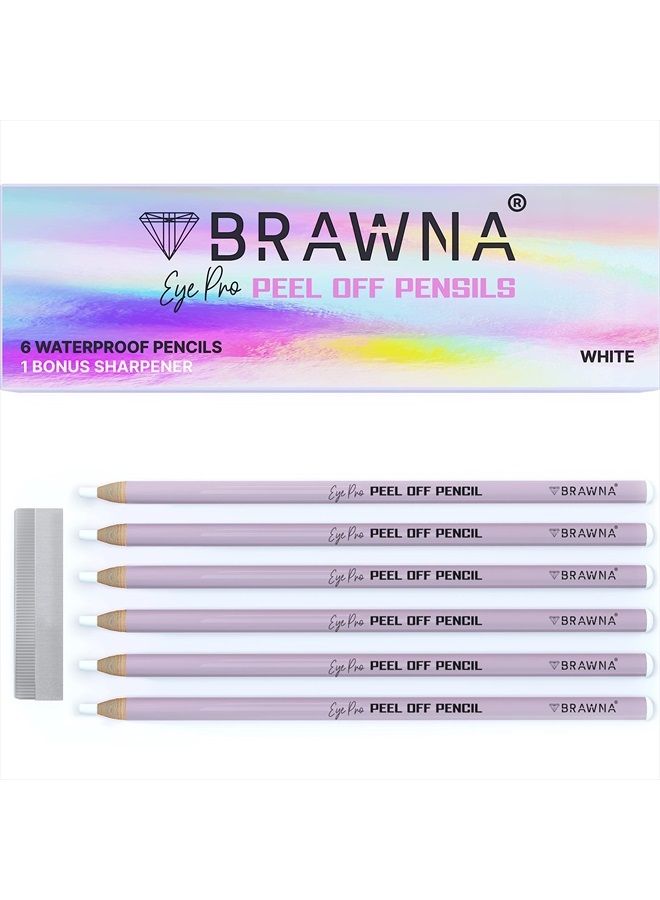 BRAWNA 6 Pcs Eyebrow Pencils with 1 Sharpener- Durable Waterproof Eyebrow Pencil - Quick, Efficient & Easy to Use Eye Brow Pencils for Shaping, Defining & Microblading- White - Image 1