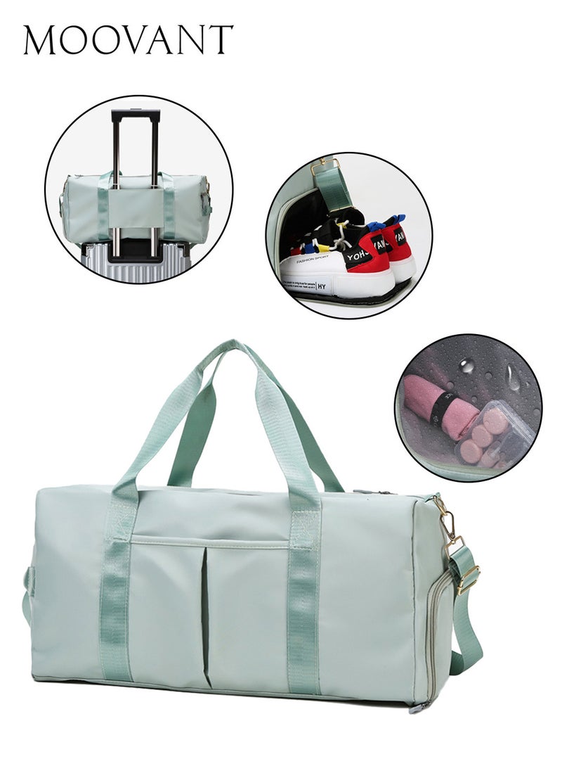 Moovant - Large Capacity Gym Bag with Shoes Compartment, Sports Bag with Waterproof Pocket for Wet Towels, Travel Duffel Bag, Green - Image 1