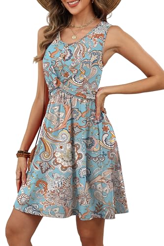 OFEEFAN Sundresses for Women Resort Wear for Women 2026 Sun Dresses Babydoll Dress Classy Outfits Tea Party Blue Print S - Image 4