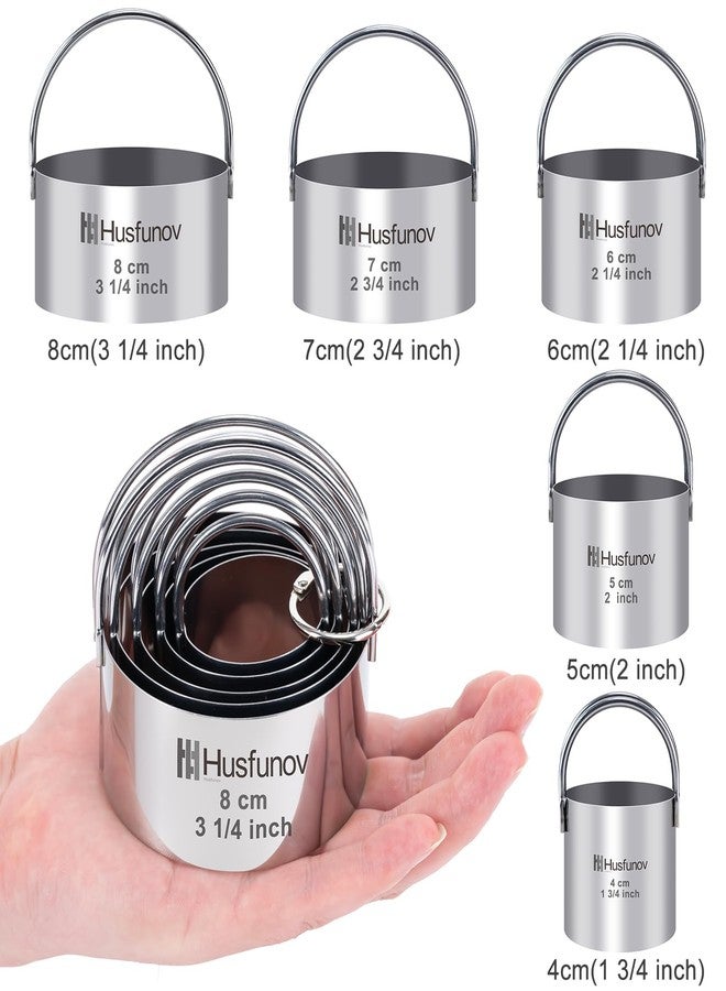 Husfunov Biscuit Cutter Set Round Cookie Cutters with Handle 5 Pieces Stainless Steel Circle Professional Baking Dough Tools for Cake - Image 2